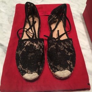 Black lace Valentino  wraparound espadrille  38